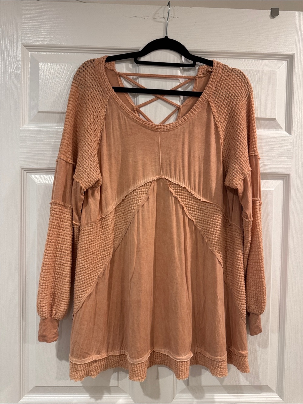 POL Peach Mixed-Texture Crisscross Back Tunic